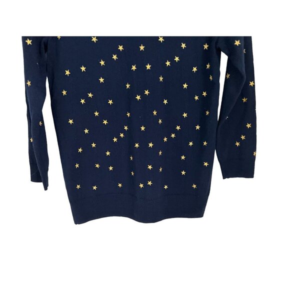J.CREW Crewneck Tippi Merino wool sweater in embroidered stars navy blue gold XS - Picture 3 of 8